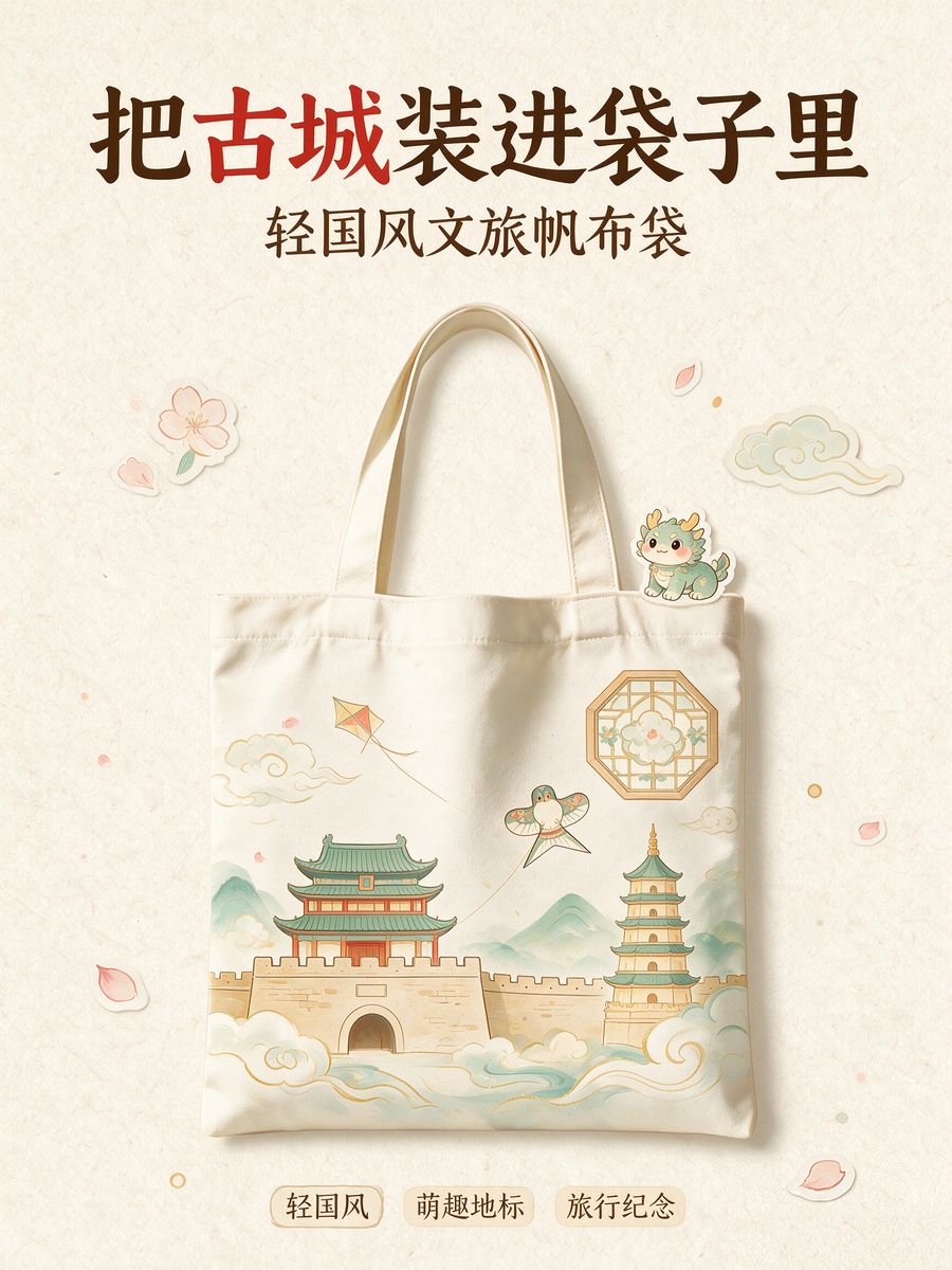 轻国风古城文旅帆布袋