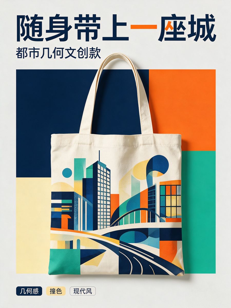都市几何撞色文创帆布袋